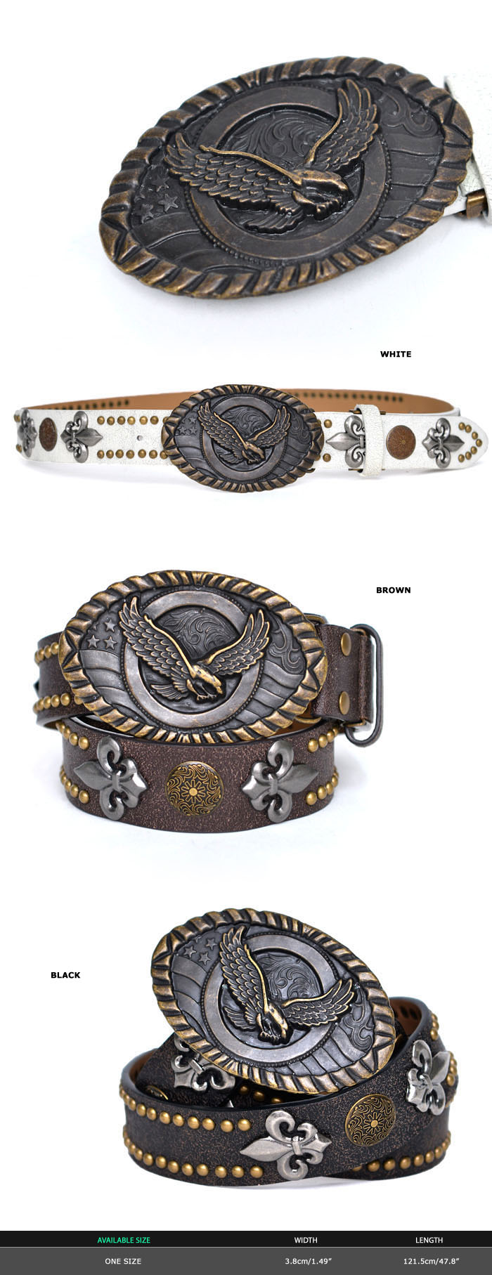 Accessories Belts Last 1) Big Brass Eagle Buckle Multi StudsBelt